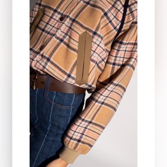 See by Chloe Wool Bomber (Multi-Color Beige) Plaid Jacket - Size 36 - Picture 4 of 15
